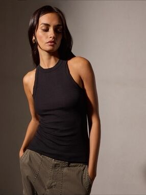 James Perse Black Ribbed Halter Sunset Tank Size 4